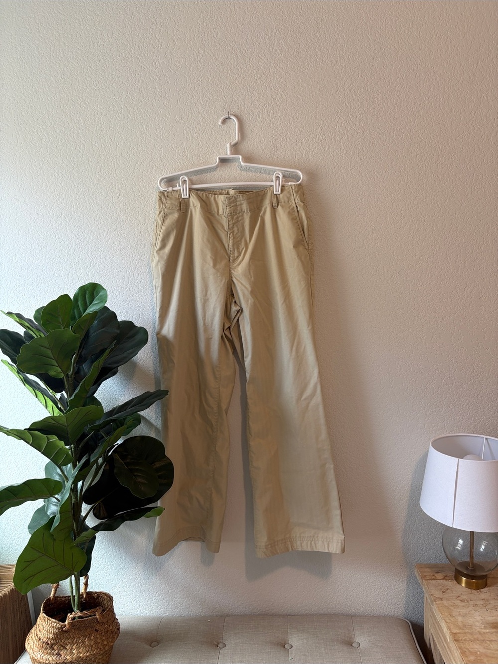 Banana Republic Women's Khaki Harrison Trousers khaki with subtle stripes